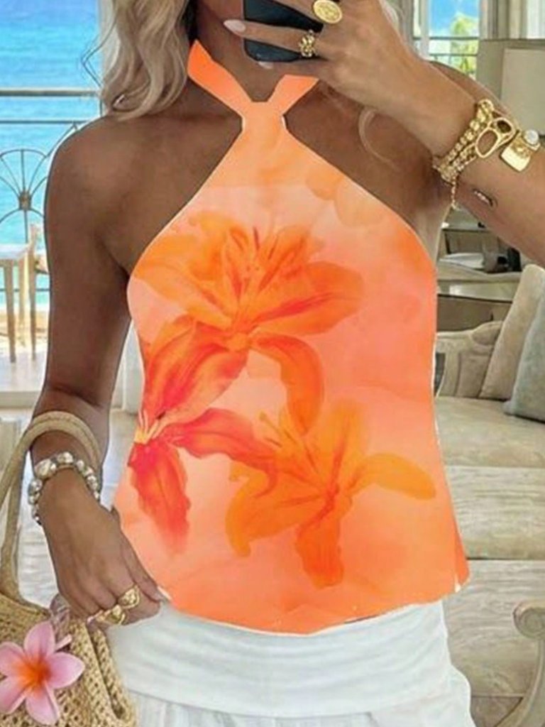 Multicolor Boho Women's Hibiscus Floral Halter Top